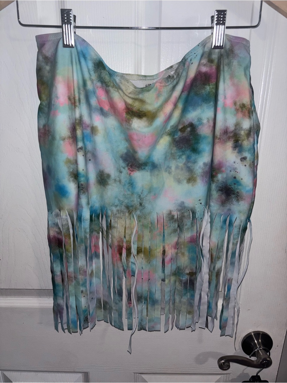 Tie Dyed Fringe Skirt in Aqua, Pink & Olive
